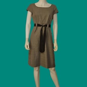 VTG STUDIO I 1980s Preppy Academia Cap Sleeve Tie Waist Sheath Below Knee Dress